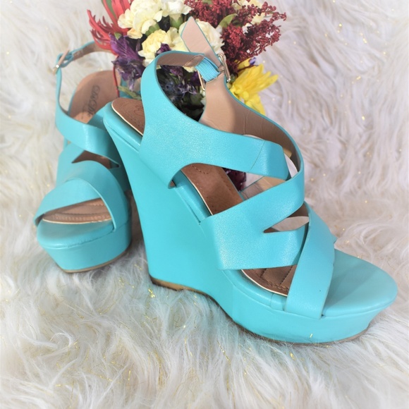 DbDk Fashion, turquoise Summer wedges, Opened toe - Picture 2 of 3